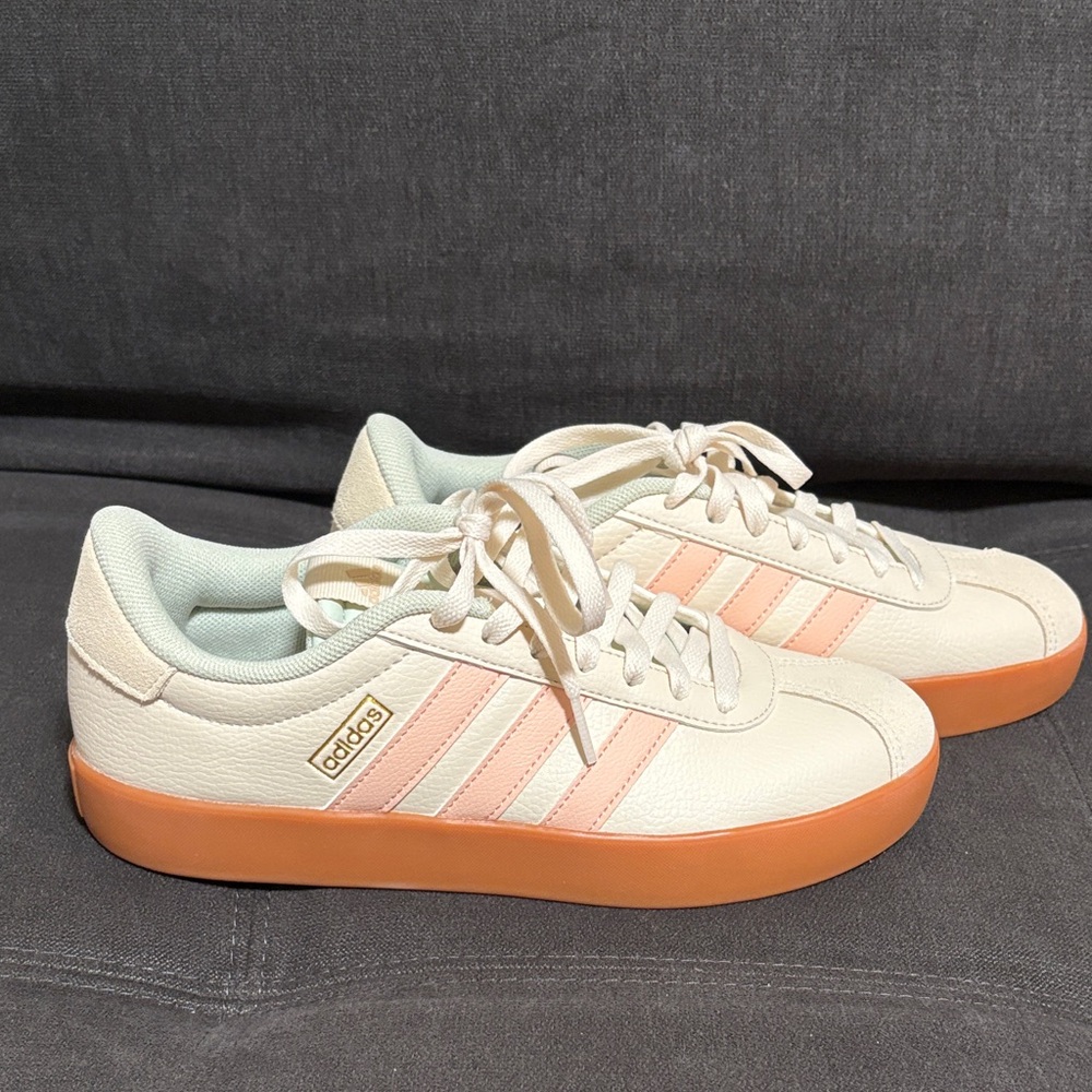 Adidas Women's Cream and Pink Sneakers